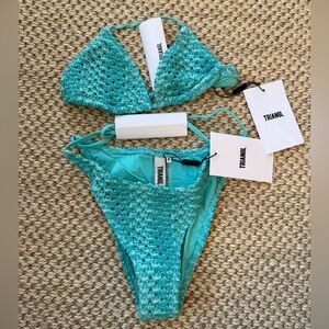 NWT Triangl Crocheted Bikini in Teal, Top XS / Bottom S
